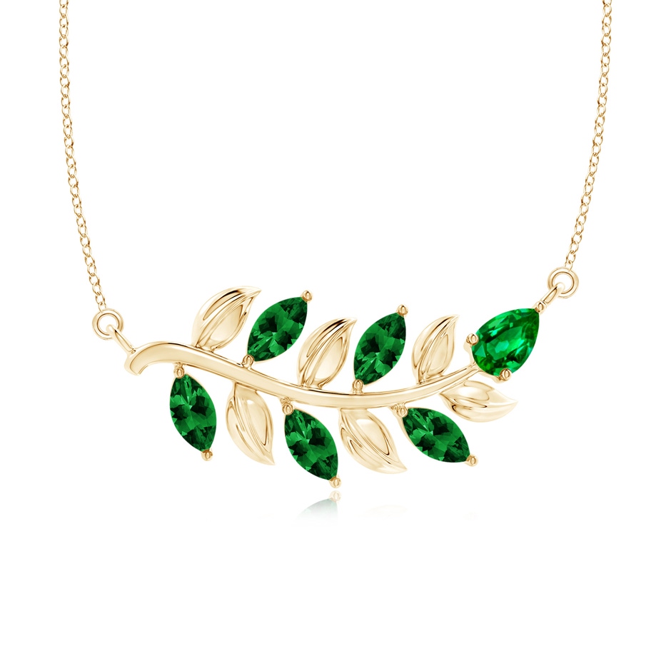 5x2.5mm AAAA Nature Inspired Emerald Tree Branch Necklace in Yellow Gold 