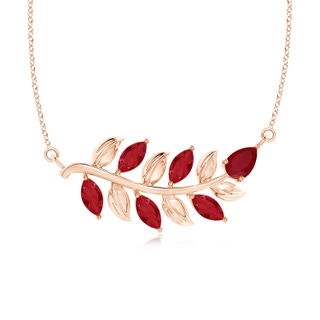 5x2.5mm AA Nature Inspired Ruby Tree Branch Necklace in 10K Rose Gold