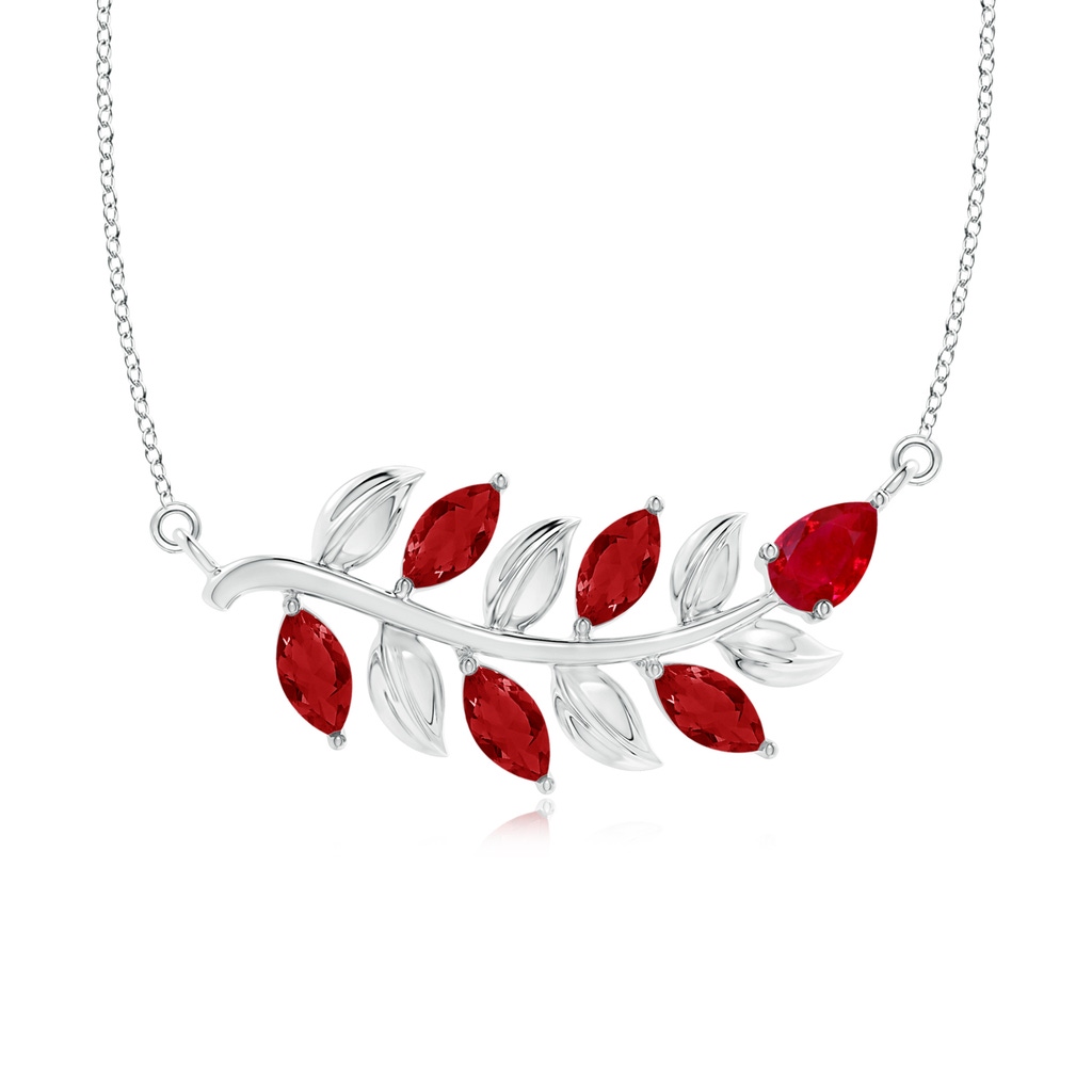 5x2.5mm AAA Nature Inspired Ruby Tree Branch Necklace in White Gold
