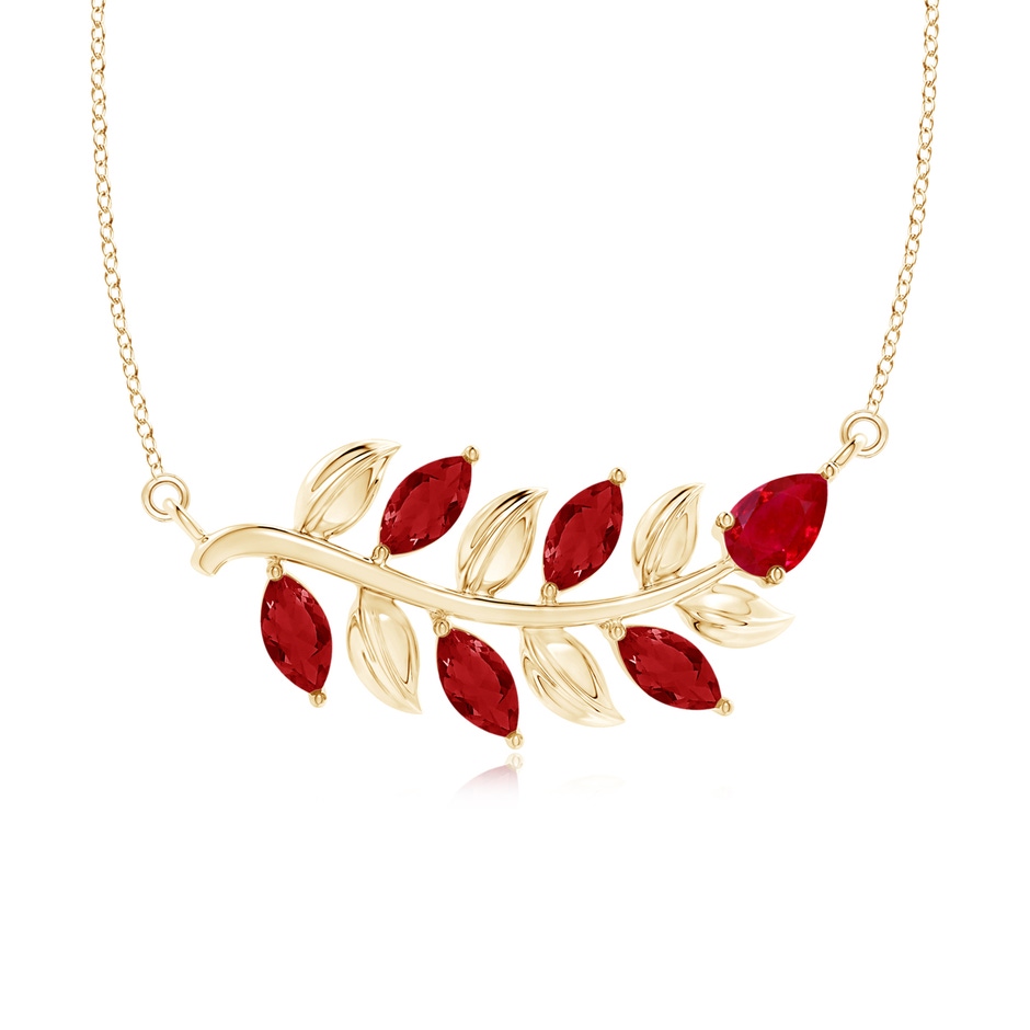 5x2.5mm AAA Nature Inspired Ruby Tree Branch Necklace in Yellow Gold 