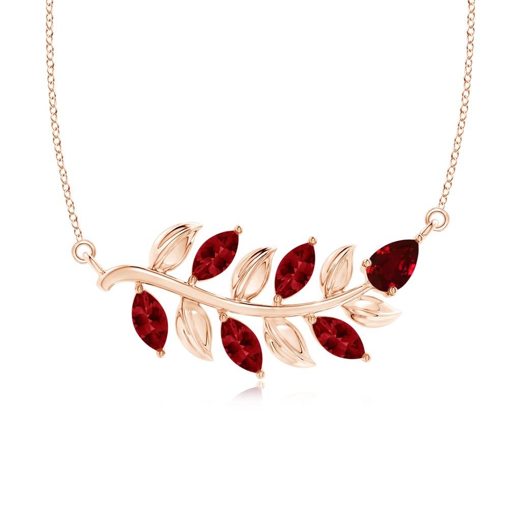 5x2.5mm AAAA Nature Inspired Ruby Tree Branch Necklace in Rose Gold