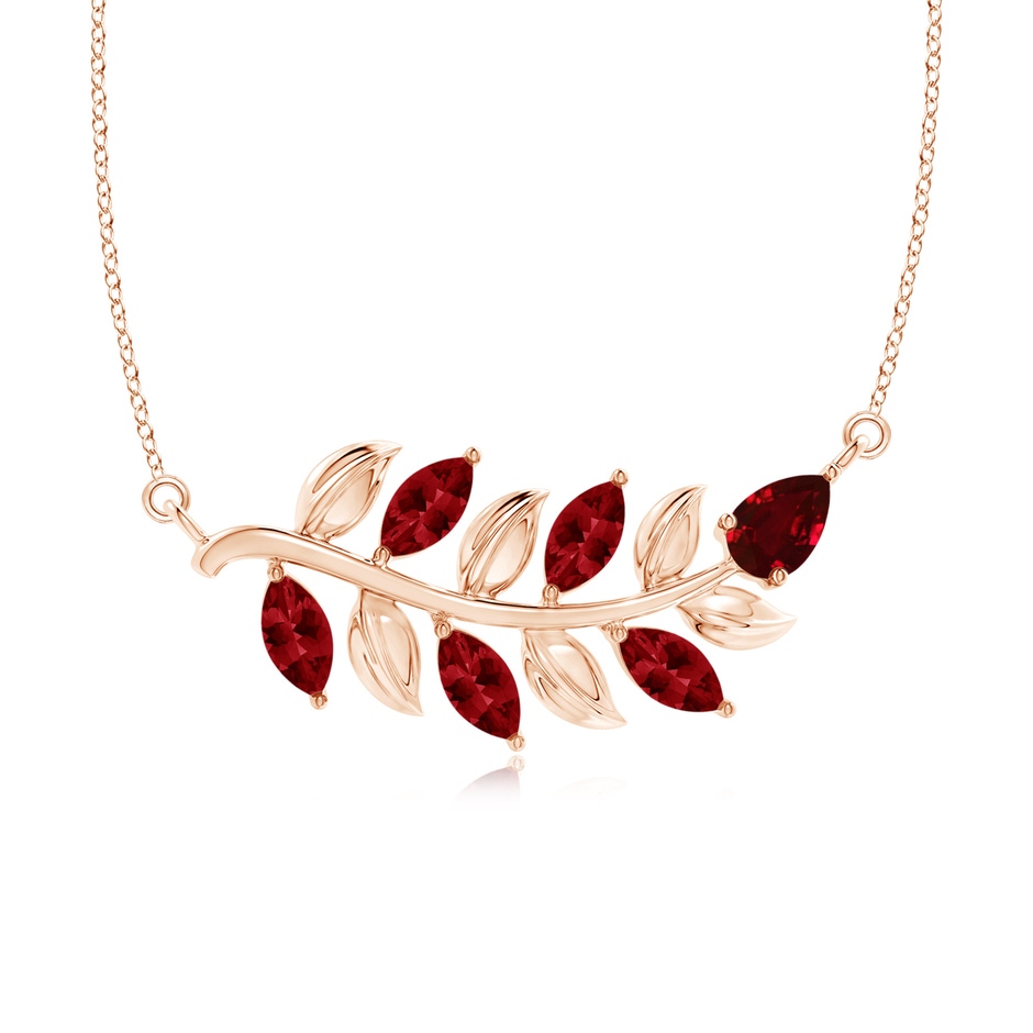 5x2.5mm AAAA Nature Inspired Ruby Tree Branch Necklace in Rose Gold 