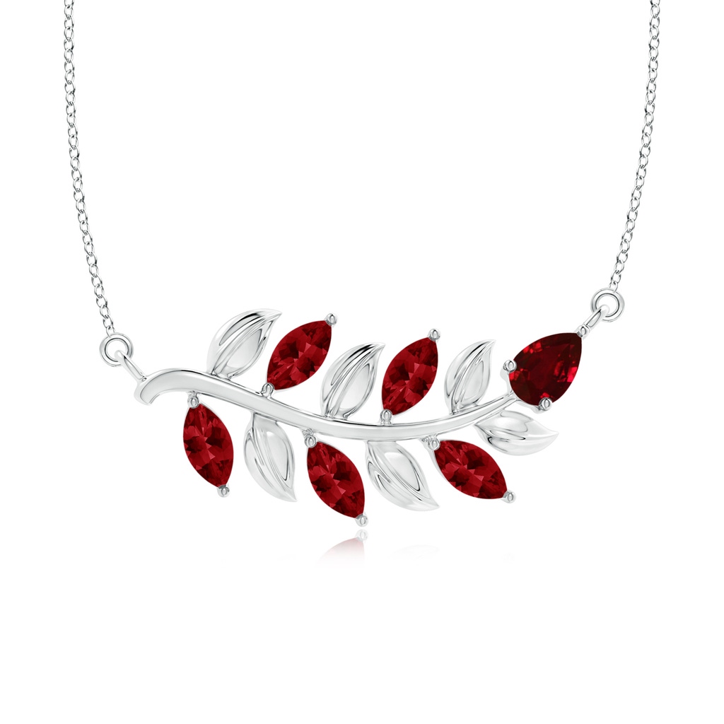 5x2.5mm AAAA Nature Inspired Ruby Tree Branch Necklace in White Gold