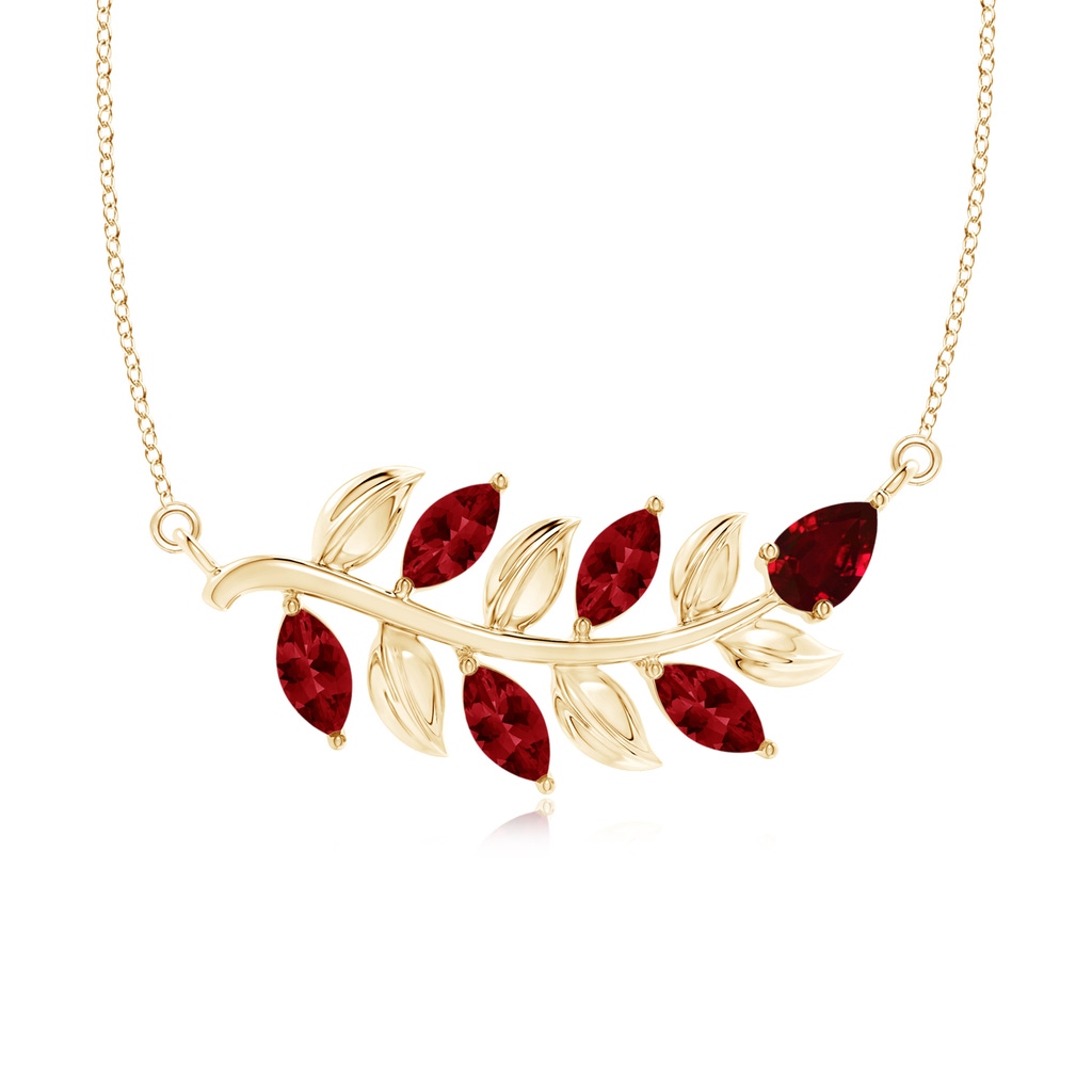 5x2.5mm AAAA Nature Inspired Ruby Tree Branch Necklace in Yellow Gold