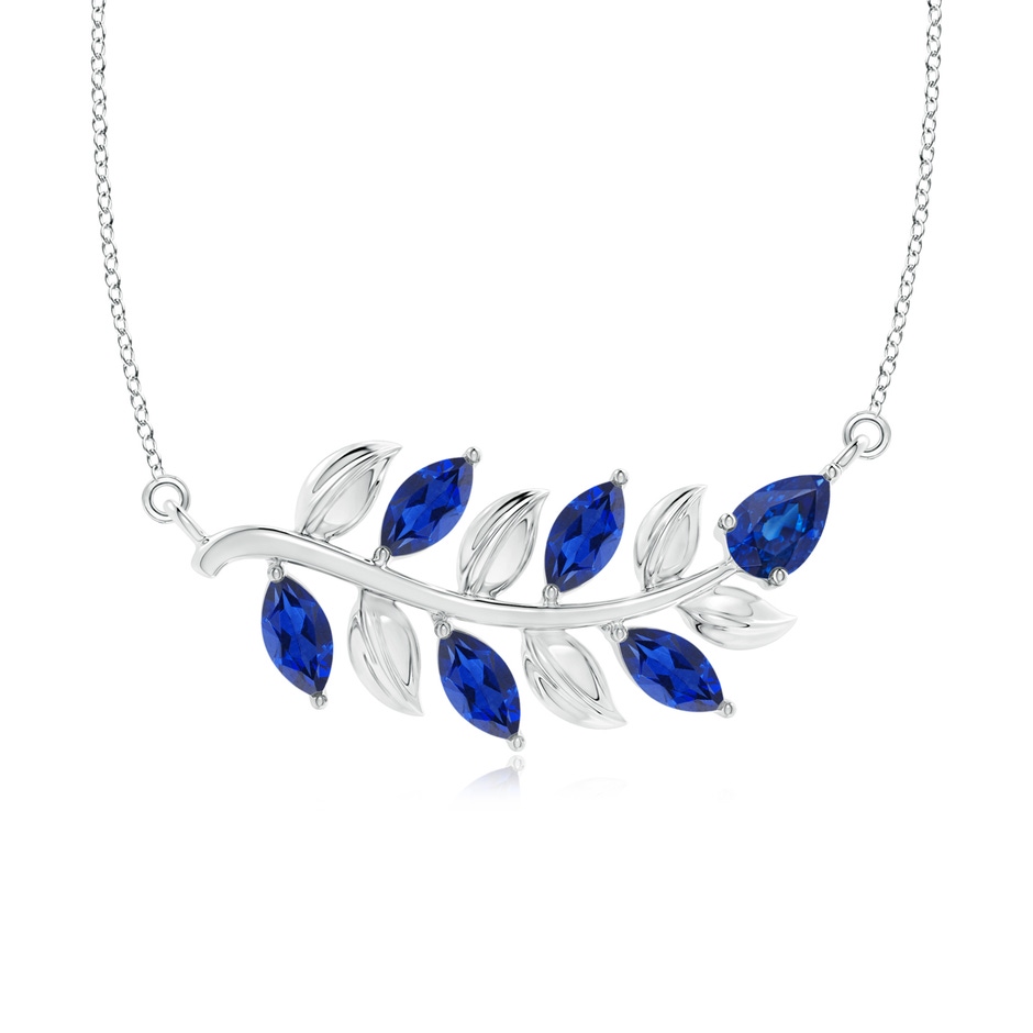 5x2.5mm AAA Nature Inspired Blue Sapphire Tree Branch Necklace in White Gold 