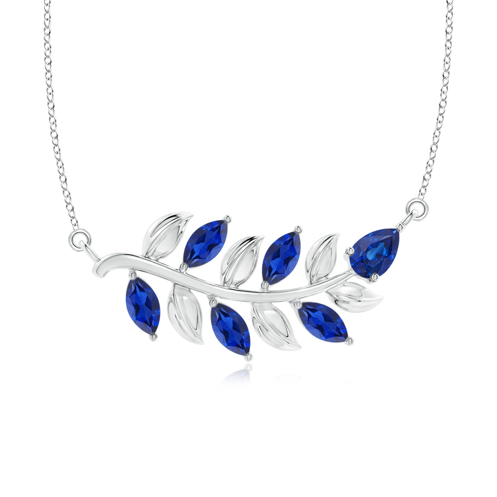 5x2.5mm AAA Nature Inspired Blue Sapphire Tree Branch Necklace in White Gold