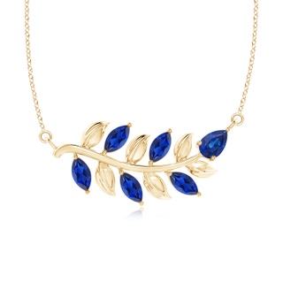 5x2.5mm AAA Nature Inspired Blue Sapphire Tree Branch Necklace in Yellow Gold