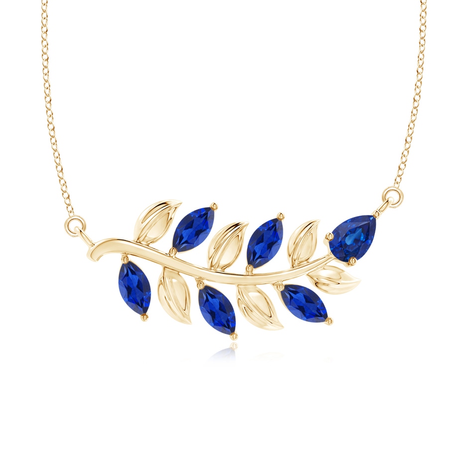 5x2.5mm AAA Nature Inspired Blue Sapphire Tree Branch Necklace in Yellow Gold 