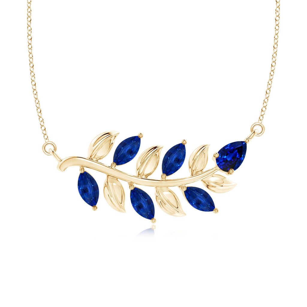 5x2.5mm AAAA Nature Inspired Blue Sapphire Tree Branch Necklace in Yellow Gold