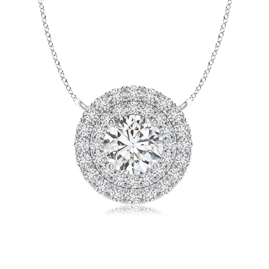 4.6mm HSI2 Round Diamond Double Halo Pendant Necklace in White Gold