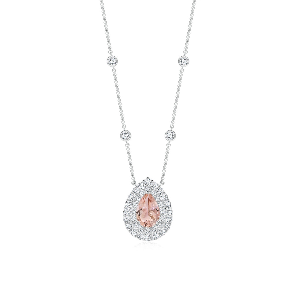 6x4mm AAA Pear-Shaped Morganite Two Tone Necklace with Double Halo in White Gold