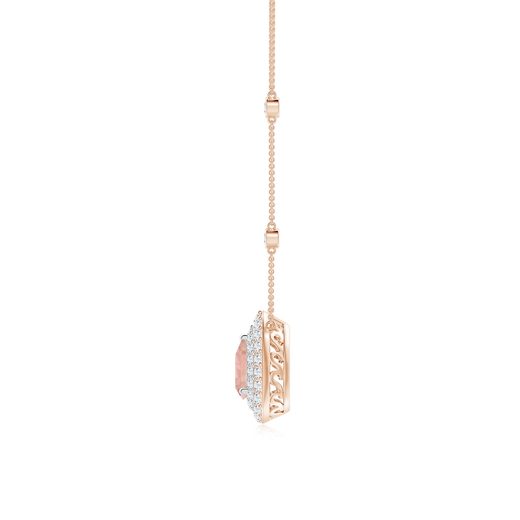 6x4mm AAAA Pear-Shaped Morganite Two Tone Necklace with Double Halo in Rose Gold White Gold Side 1