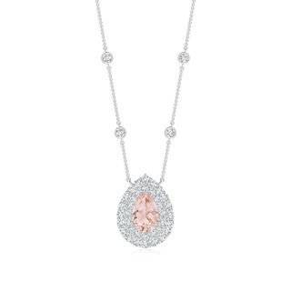 7x5mm AAA Pear-Shaped Morganite Two Tone Necklace with Double Halo in White Gold