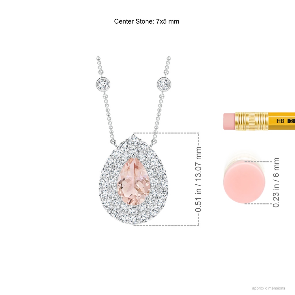 7x5mm AAA Pear-Shaped Morganite Two Tone Necklace with Double Halo in White Gold Ruler