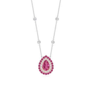 6x4mm AAAA Pear-Shaped Pink Sapphire Two Tone Necklace with Double Halo in White Gold Rose Gold