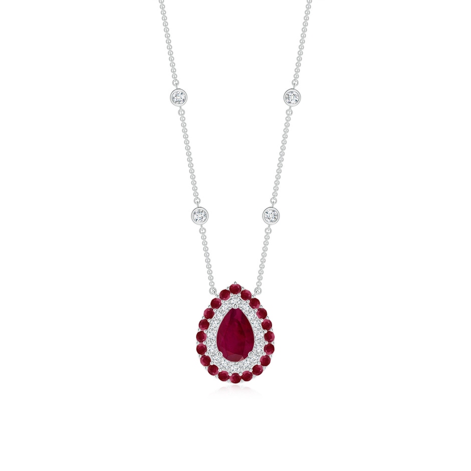 6x4mm A Pear-Shaped Ruby Two Tone Necklace with Double Halo in P950 Platinum 