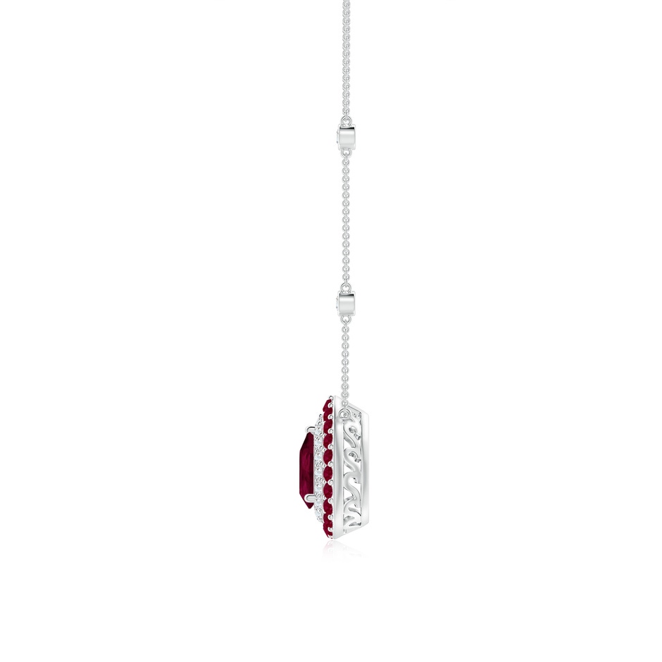 6x4mm A Pear-Shaped Ruby Two Tone Necklace with Double Halo in P950 Platinum side 1