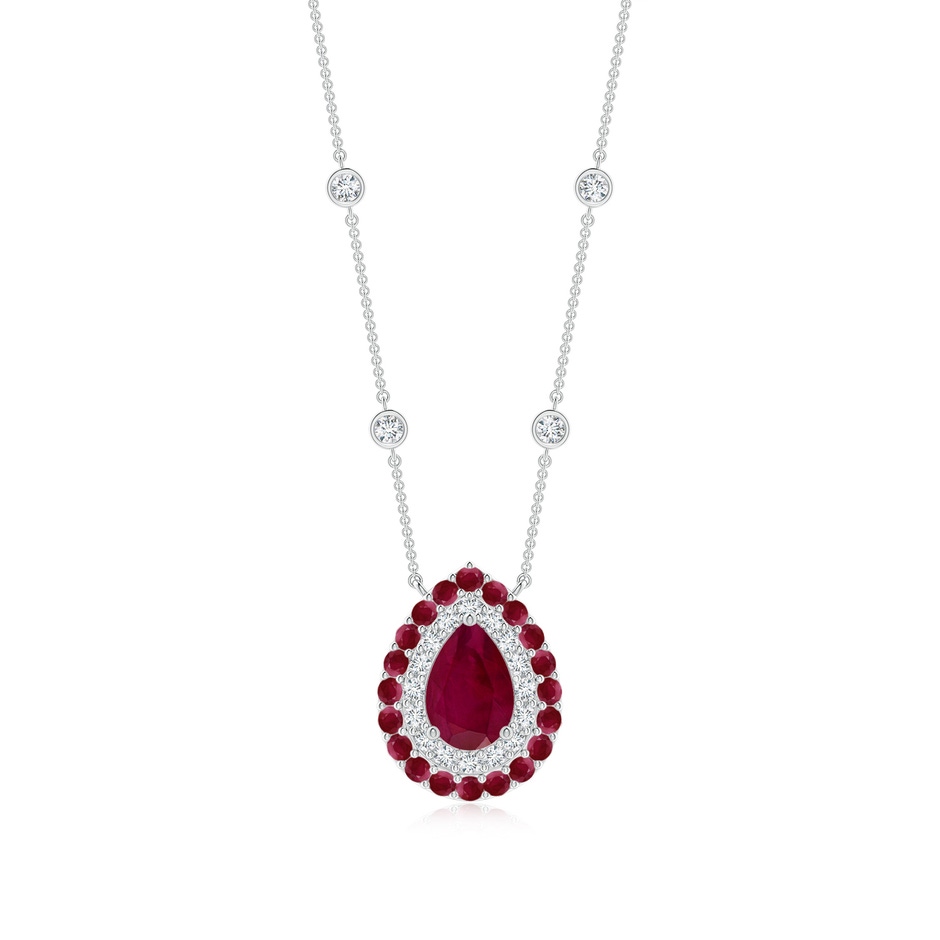 7x5mm A Pear-Shaped Ruby Two Tone Necklace with Double Halo in P950 Platinum 