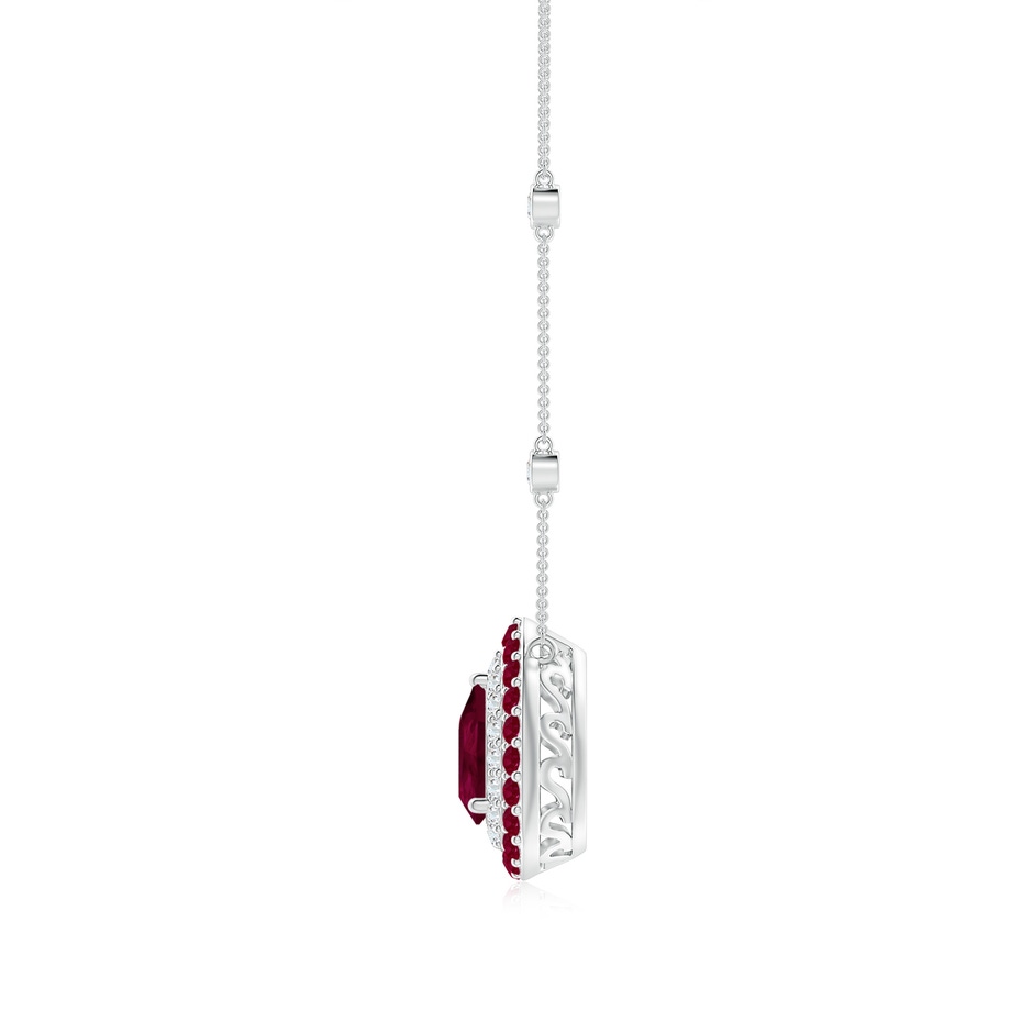 7x5mm A Pear-Shaped Ruby Two Tone Necklace with Double Halo in P950 Platinum side 1