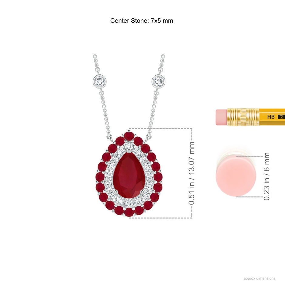 7x5mm AA Pear-Shaped Ruby Two Tone Necklace with Double Halo in P950 Platinum ruler