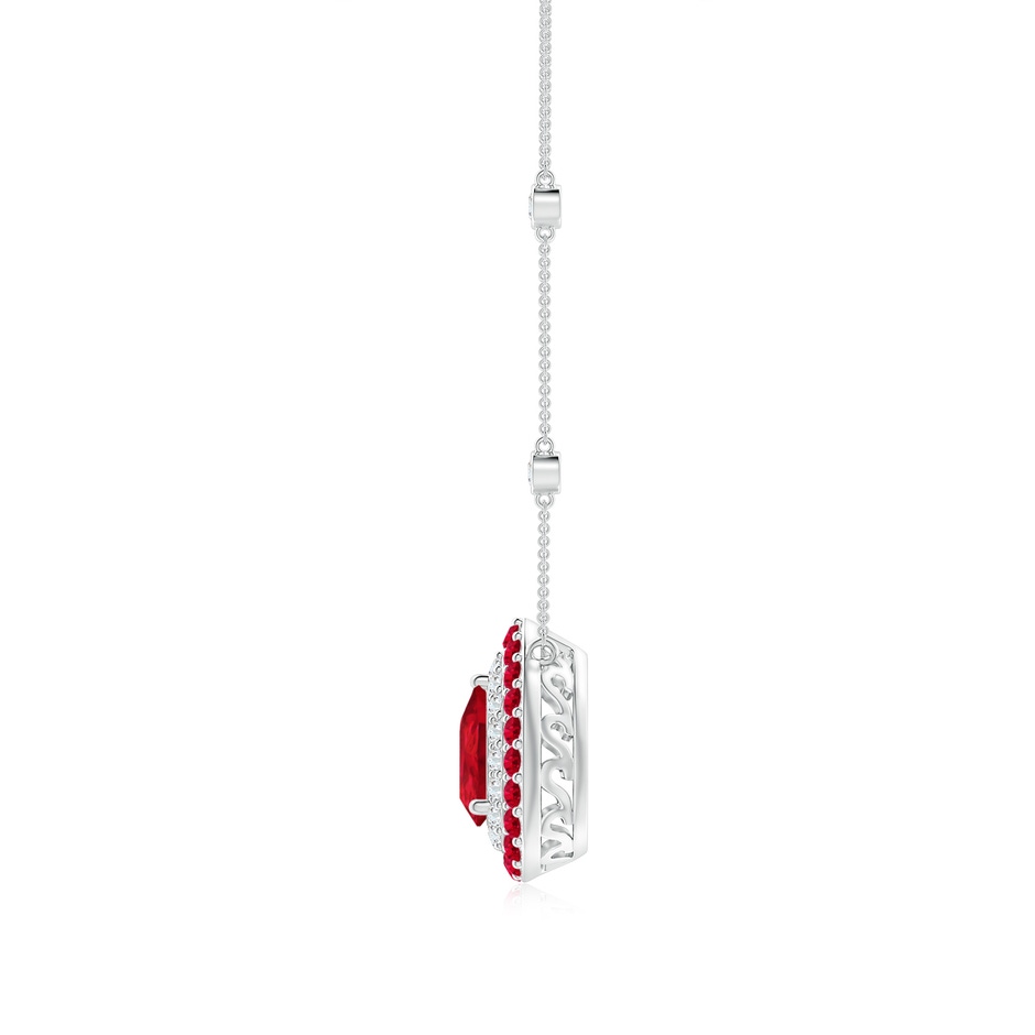 7x5mm AAA Pear-Shaped Ruby Two Tone Necklace with Double Halo in P950 Platinum side 1