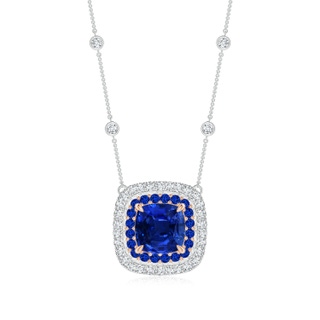 8mm AAAA Cushion Sapphire Double Halo Necklace in Two Tone Gold in White Gold Rose Gold