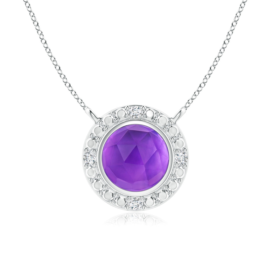 5mm AAA Bezel-Set Round Amethyst Necklace with Beaded Halo in 18K White Gold 