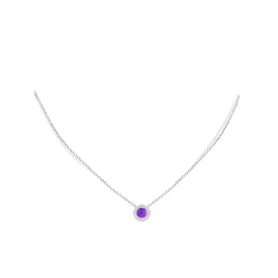 5mm AAA Bezel-Set Round Amethyst Necklace with Beaded Halo in 18K White Gold pen