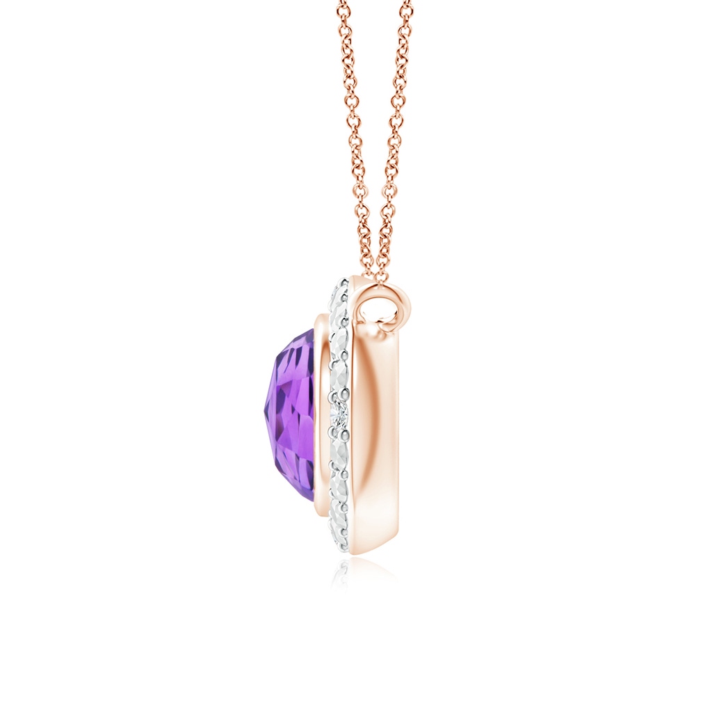 5mm AAA Bezel-Set Round Amethyst Necklace with Beaded Halo in Rose Gold - side 199