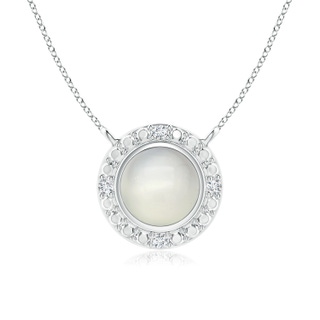 5mm AAA Bezel-Set Round Moonstone Necklace with Beaded Halo in White Gold