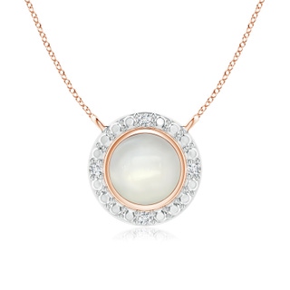 5mm AAAA Bezel-Set Round Moonstone Necklace with Beaded Halo in Rose Gold