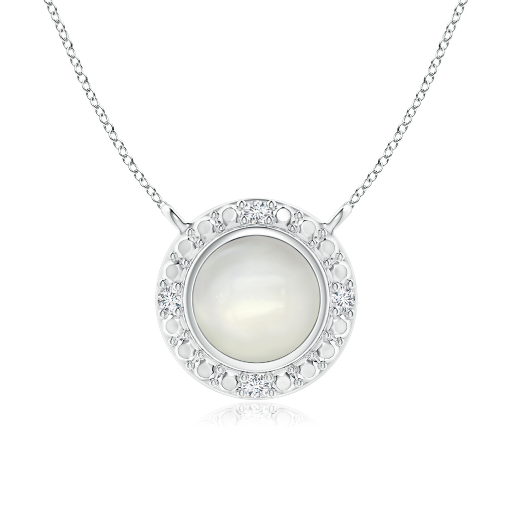 5mm AAAA Bezel-Set Round Moonstone Necklace with Beaded Halo in White Gold