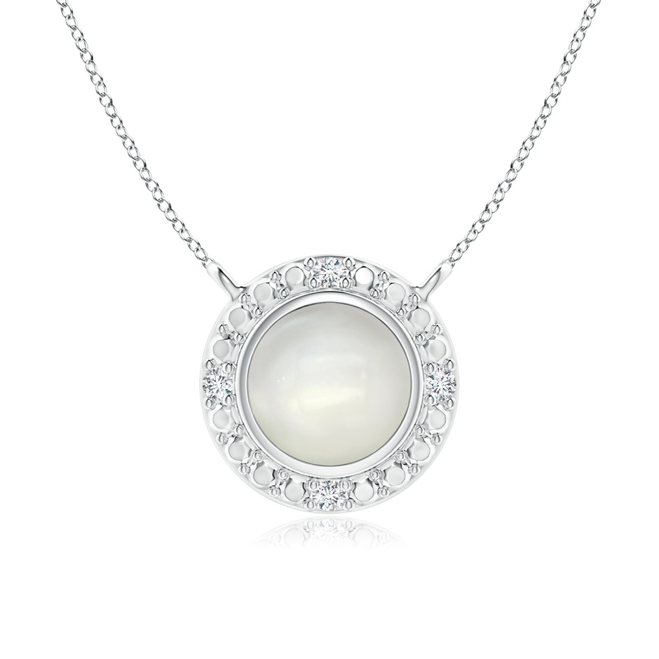 5mm AAAA Bezel-Set Round Moonstone Necklace with Beaded Halo in White Gold 