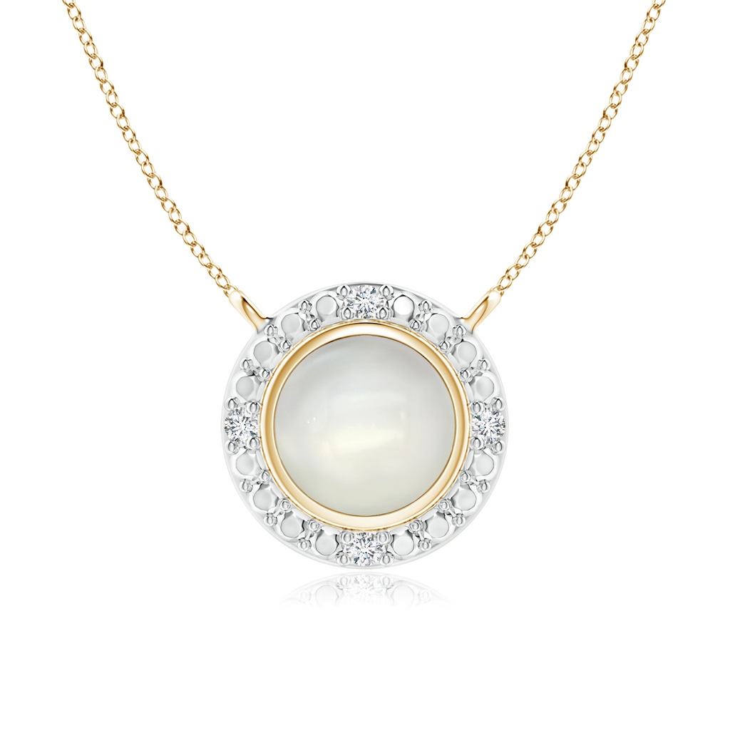 5mm AAAA Bezel-Set Round Moonstone Necklace with Beaded Halo in Yellow Gold