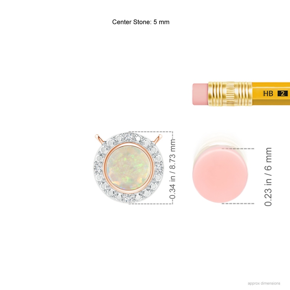 5mm AAA Bezel-Set Round Opal Necklace with Beaded Halo in 18K Rose Gold ruler