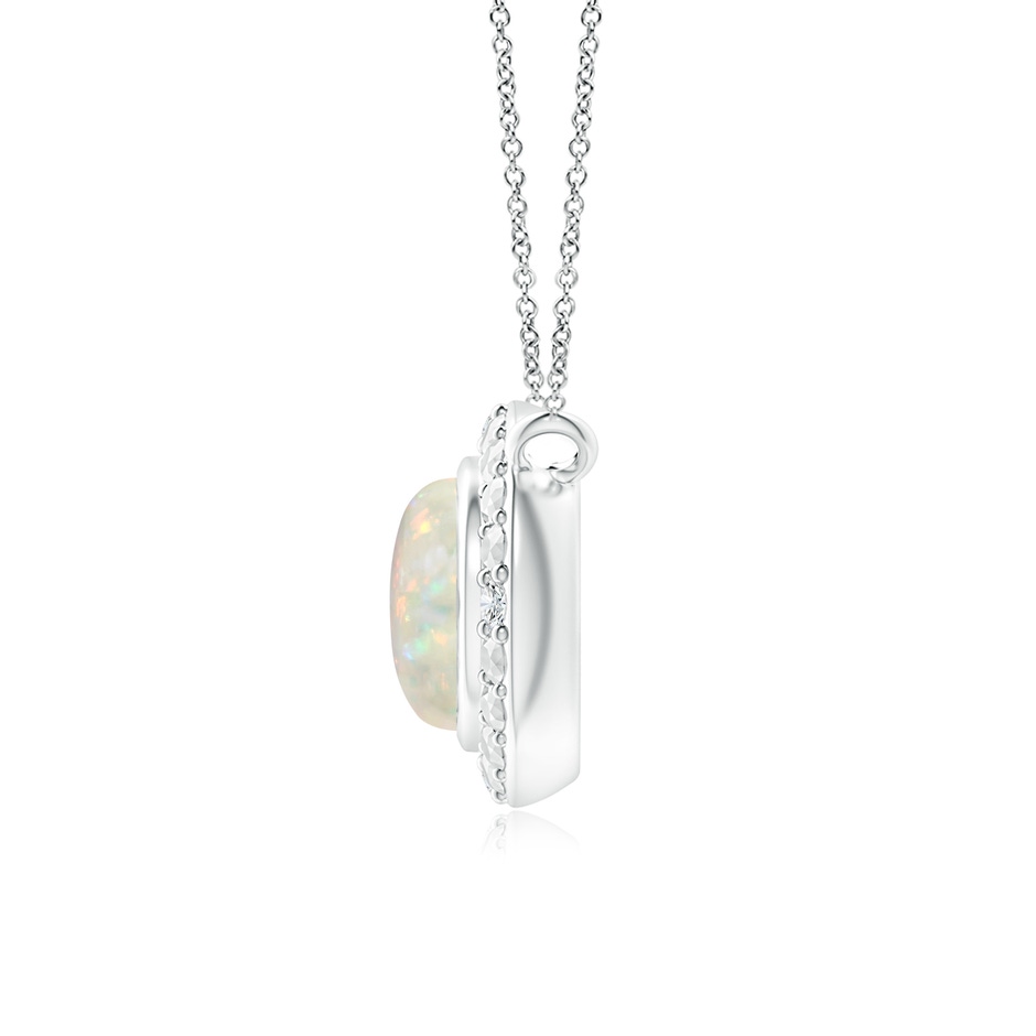5mm AAA Bezel-Set Round Opal Necklace with Beaded Halo in 18K White Gold side 199