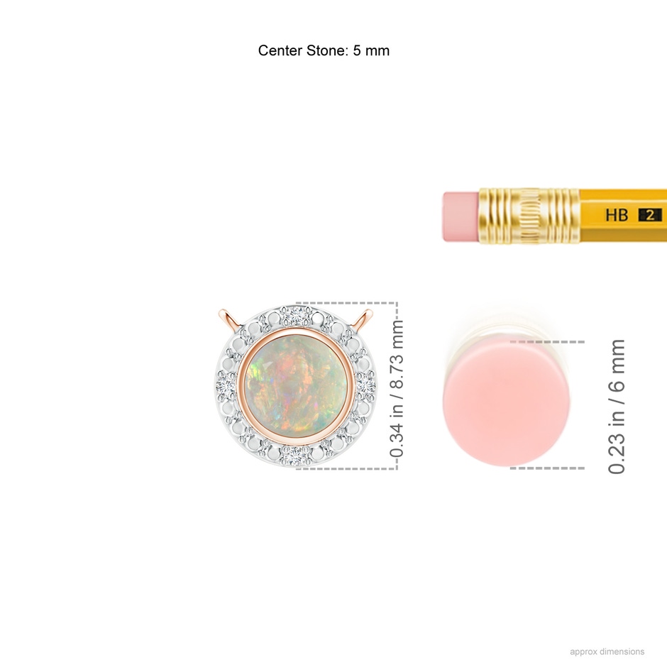 5mm AAAA Bezel-Set Round Opal Necklace with Beaded Halo in 18K Rose Gold ruler