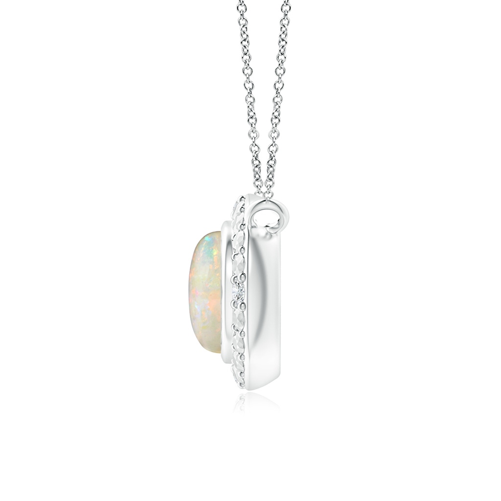 5mm AAAA Bezel-Set Round Opal Necklace with Beaded Halo in 18K White Gold - side 199
