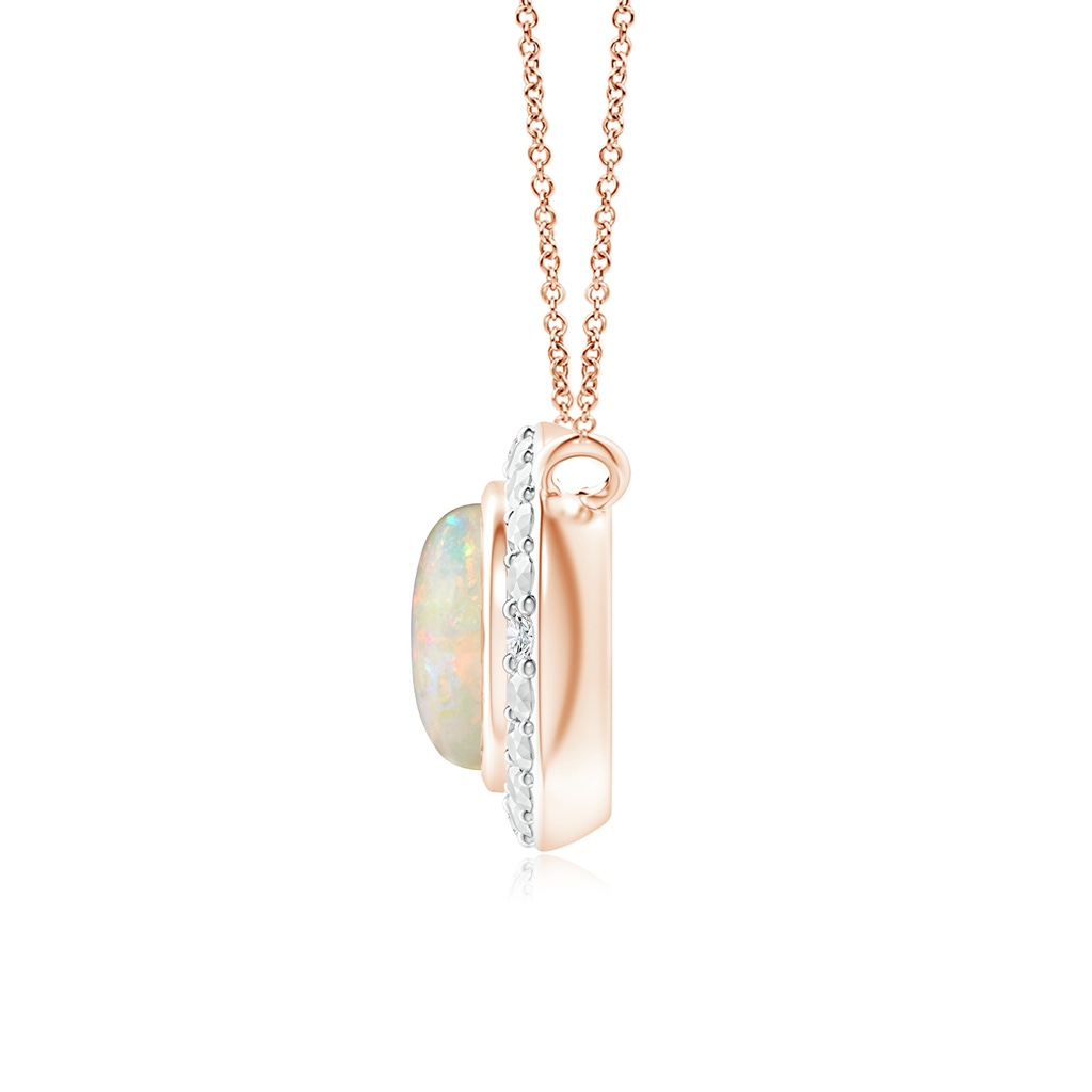 5mm AAAA Bezel-Set Round Opal Necklace with Beaded Halo in Rose Gold - side 199