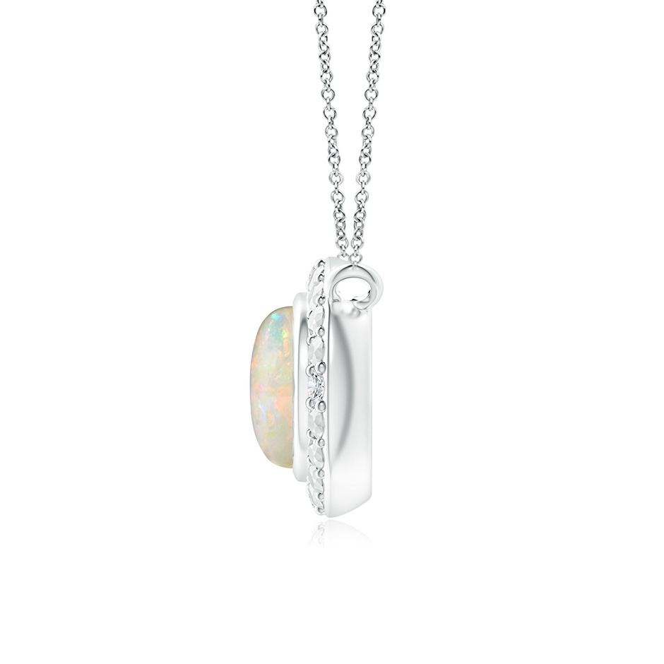 5mm AAAA Bezel-Set Round Opal Necklace with Beaded Halo in White Gold side 1