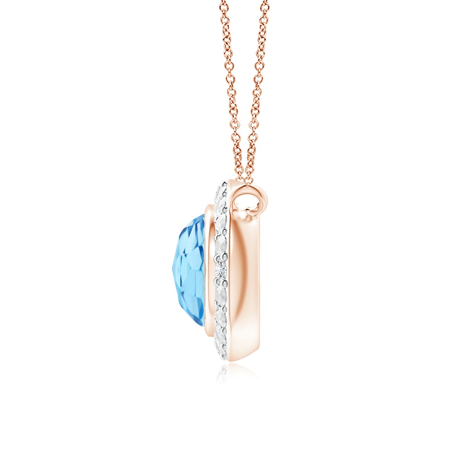 5mm AAA Bezel-Set Round Swiss Blue Topaz Necklace with Beaded Halo in Rose Gold side 1