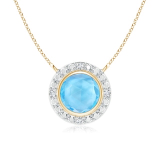 5mm AAA Bezel-Set Round Swiss Blue Topaz Necklace with Beaded Halo in Yellow Gold