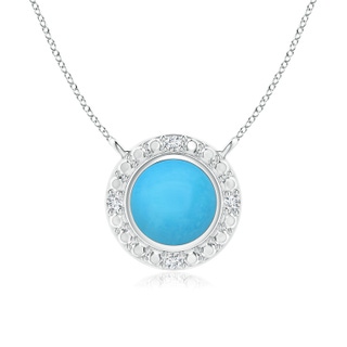 5mm AAA Bezel-Set Round Turquoise Necklace with Beaded Halo in White Gold