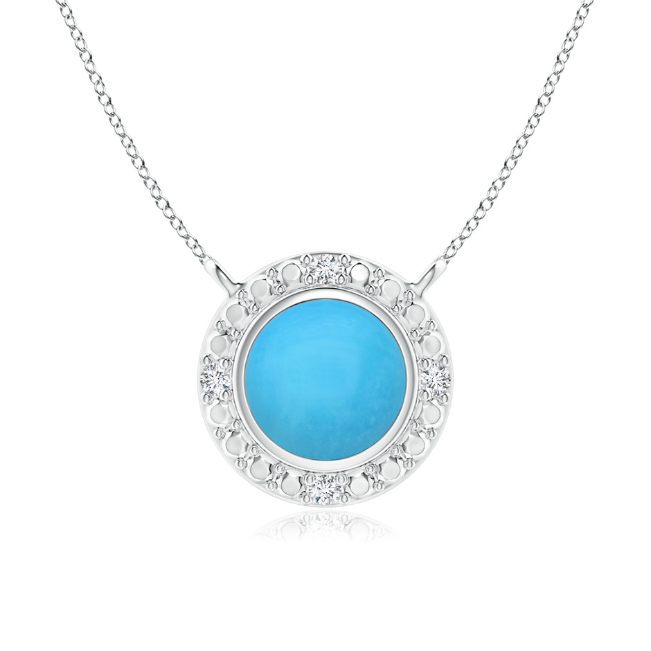 5mm AAA Bezel-Set Round Turquoise Necklace with Beaded Halo in White Gold 