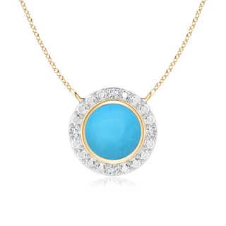 5mm AAA Bezel-Set Round Turquoise Necklace with Beaded Halo in Yellow Gold