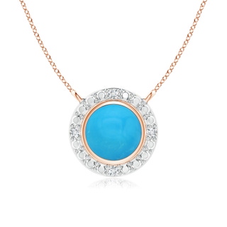 5mm AAAA Bezel-Set Round Turquoise Necklace with Beaded Halo in Rose Gold