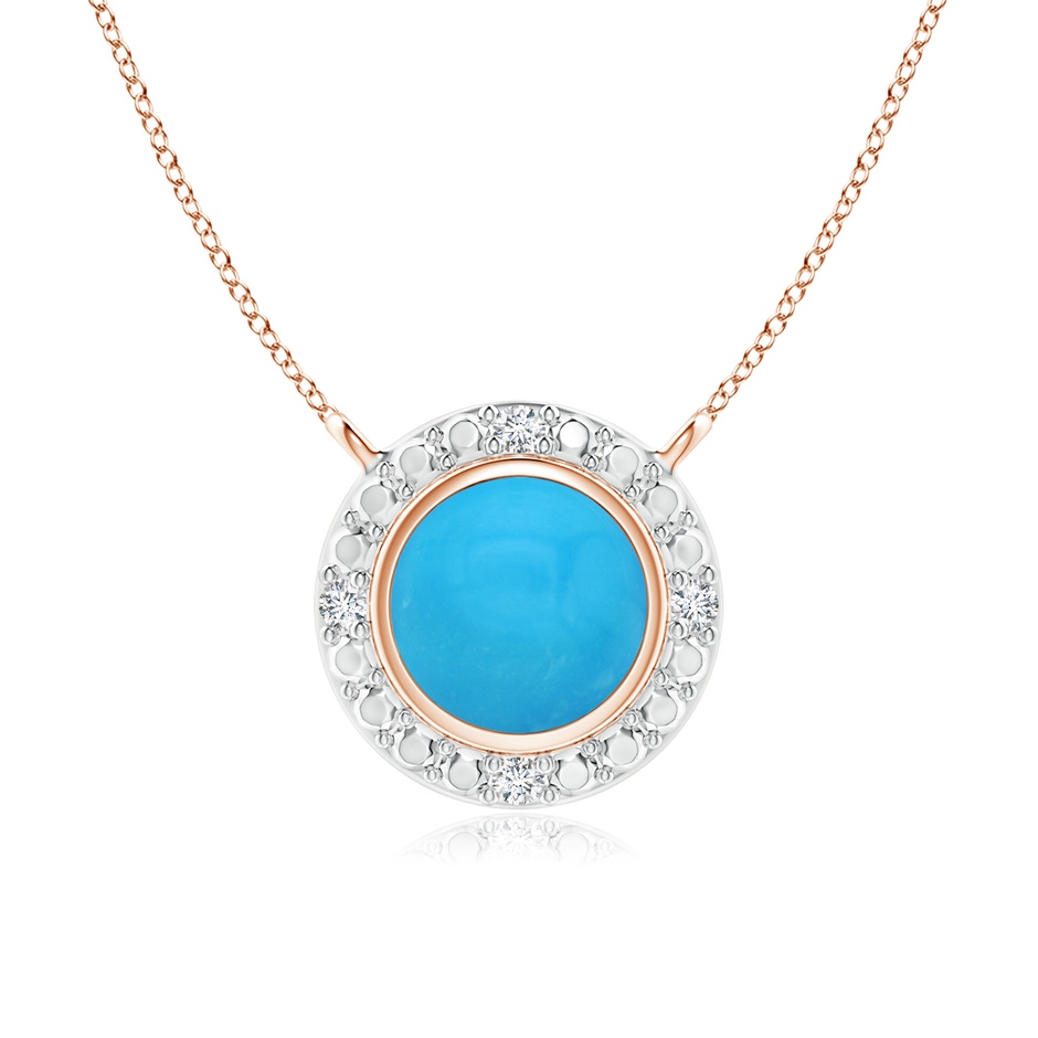 5mm AAAA Bezel-Set Round Turquoise Necklace with Beaded Halo in Rose Gold 