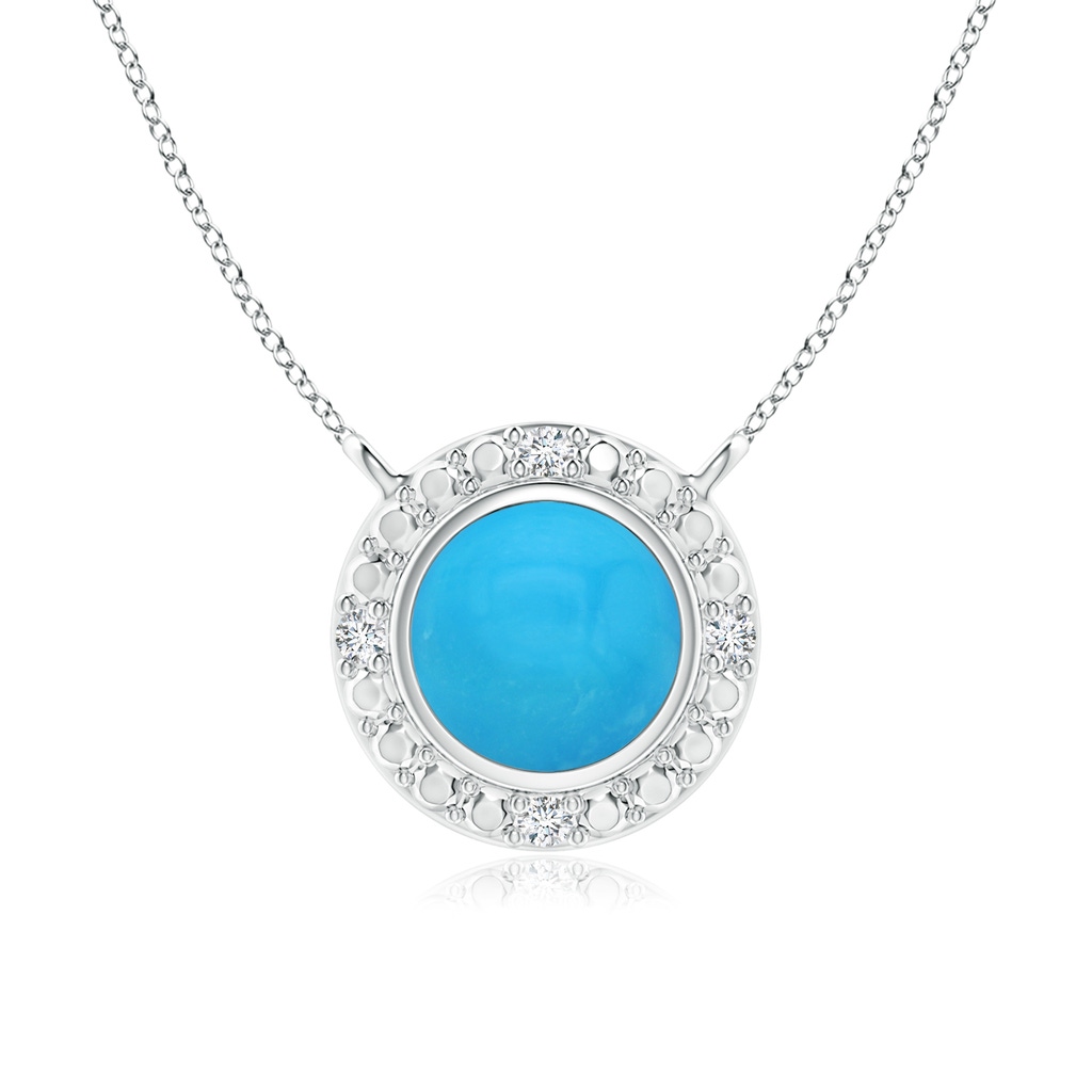 5mm AAAA Bezel-Set Round Turquoise Necklace with Beaded Halo in S999 Silver