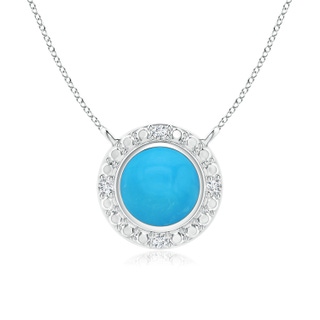 5mm AAAA Bezel-Set Round Turquoise Necklace with Beaded Halo in White Gold