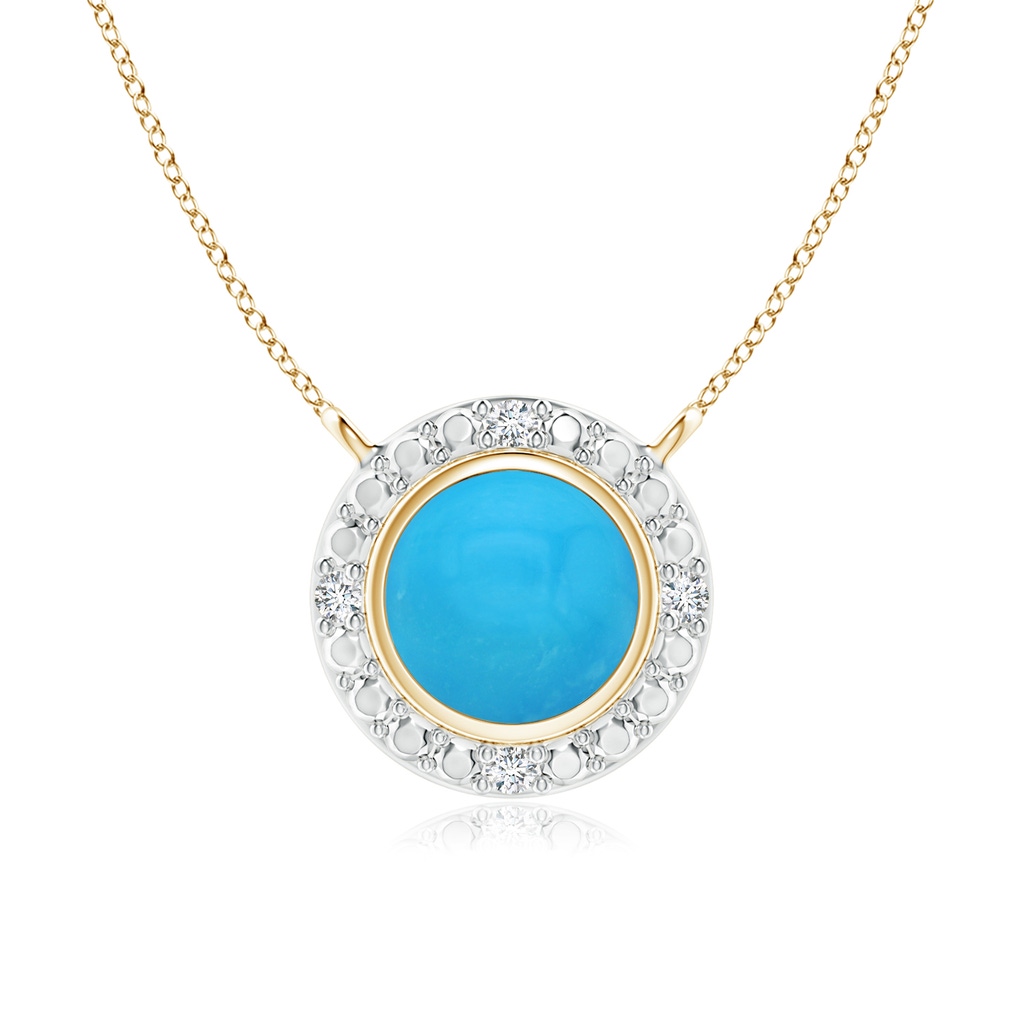 5mm AAAA Bezel-Set Round Turquoise Necklace with Beaded Halo in Yellow Gold